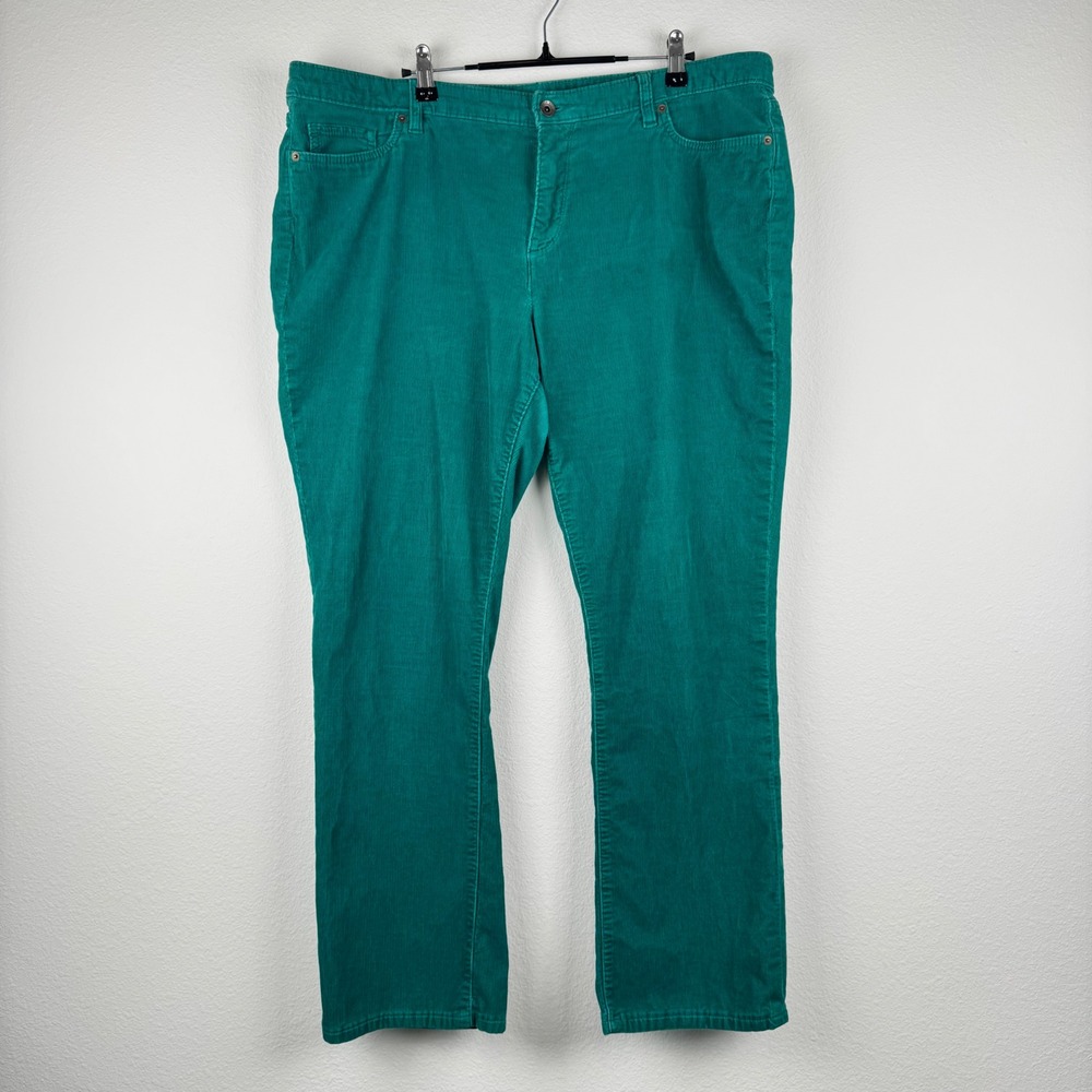 Lands' End Corduroy Pants Womens 18 Green Good Casual Classic Straight Leg